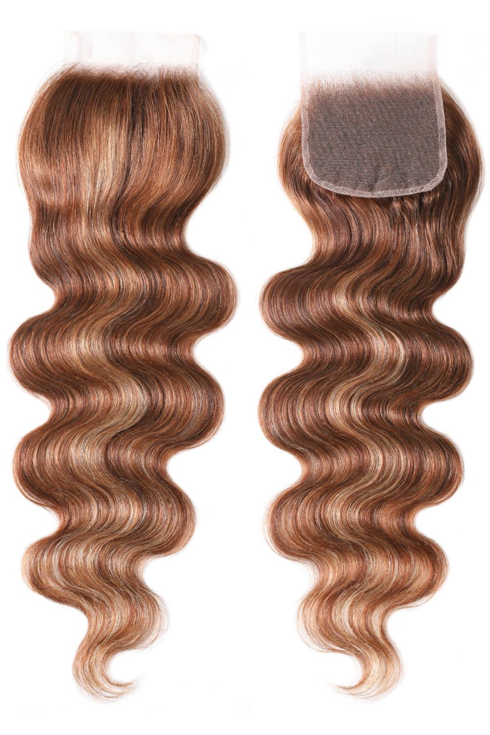 Nadula Body Wave 4x4 Lace Closure Free Part 1 PC Honey Blond Highlight Brown Color