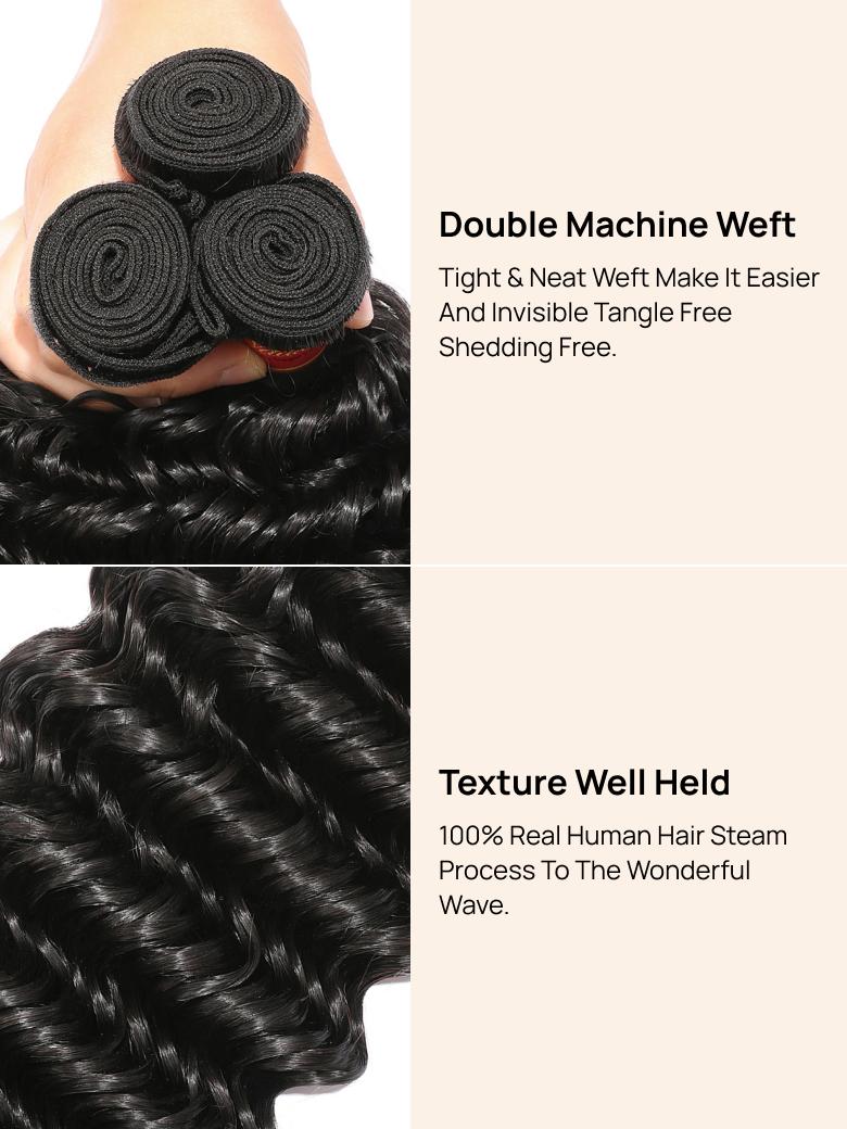 
        Nadula Deep Wave Virgin Hair 3 Bundles With Lace Frontal 13x4 Hair Closure Soft Human Hair    