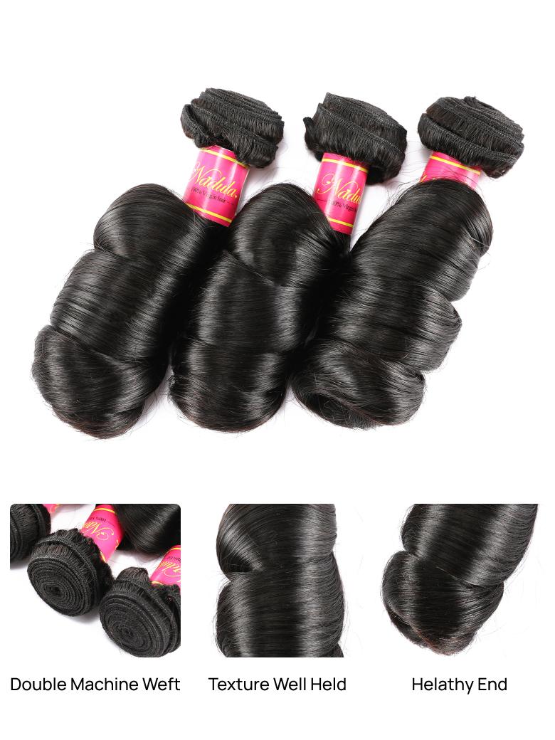 Nadula Loose Wave Bundles With 13X4 Lace Closure Frontal Human Hair Wave Style