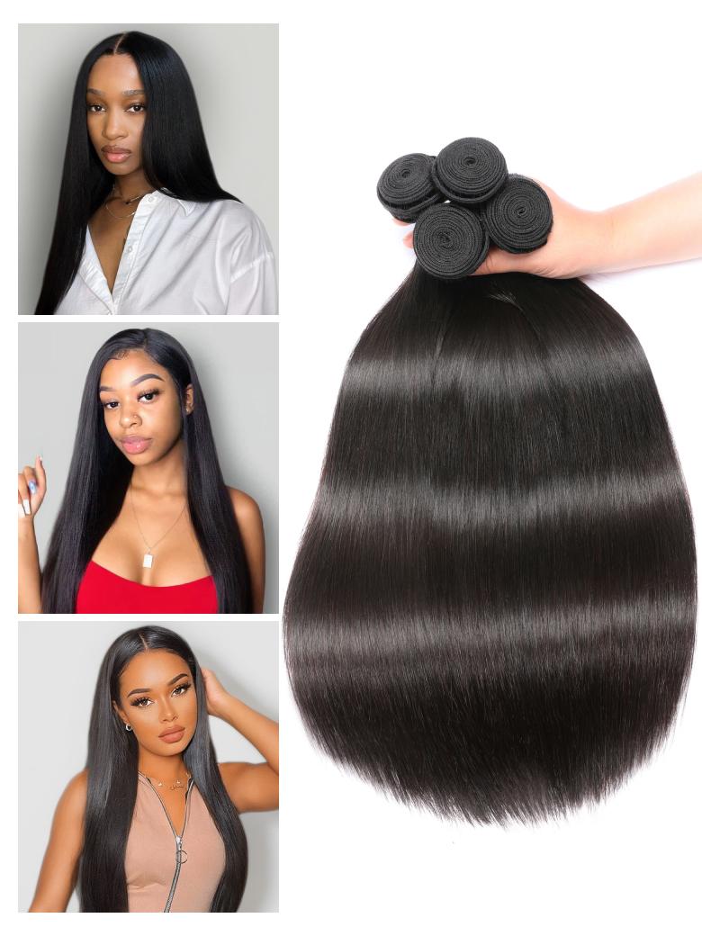 Nadula Natural And Transparent HD Lace Closure 5x5 Inch with 4 Bundles Straight Virgin Human Hair