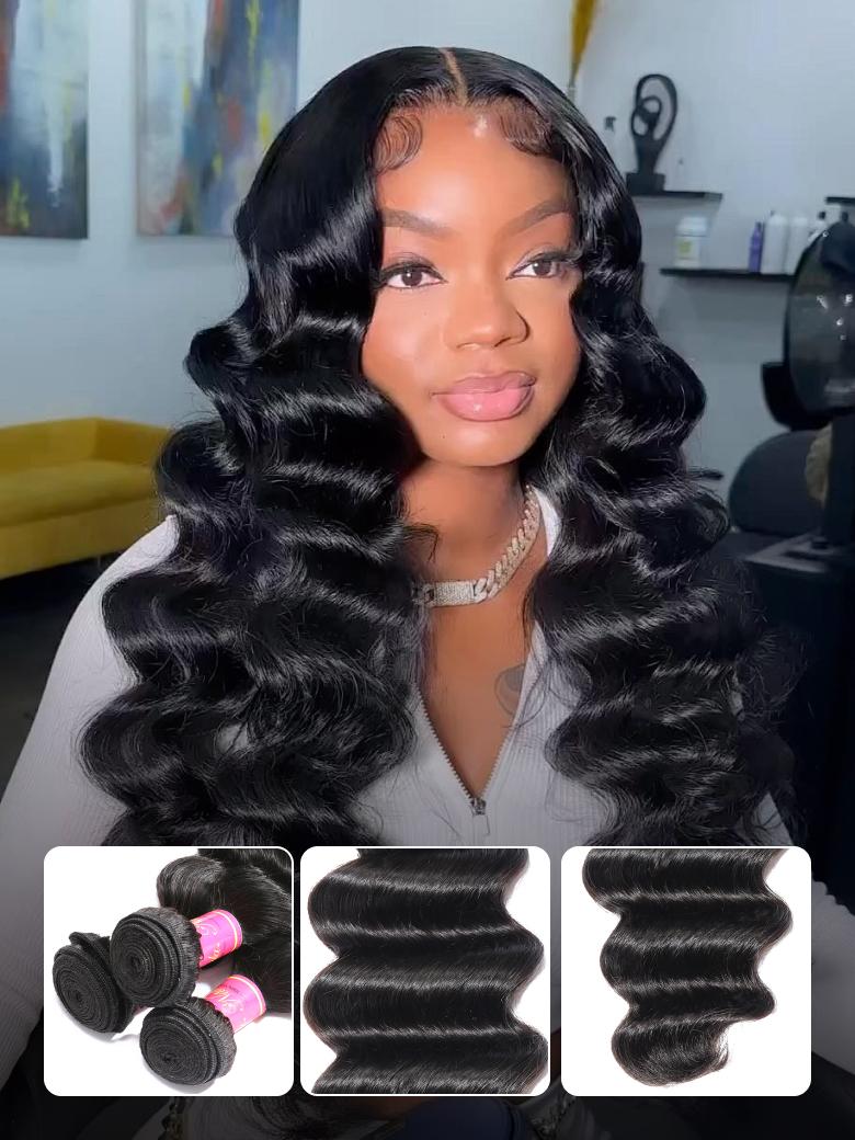 
        Nadula 3 Bundles Loose Deep Wave Bundles With 4x4 Lace Closure Soft Unprocessed Virgin Human Hair    