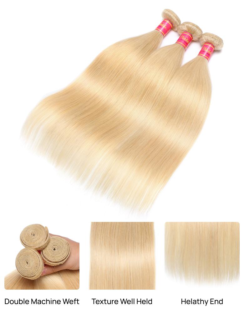 Nadula 613 Straight Virgin Hair Weave 3 Bundles With Lace Frontal 13x4 Blond Color