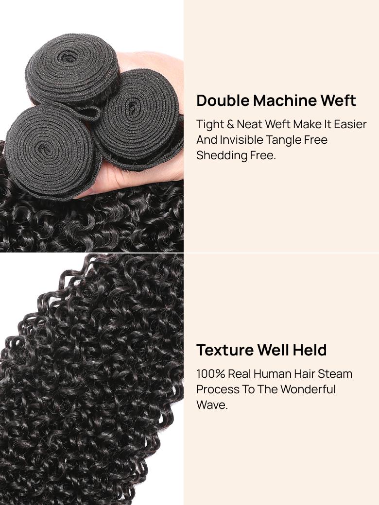 Nadula Kinky Curly Hair Weaves With 4×4 Free Part Lace Closure Pre-plucked Human Hair