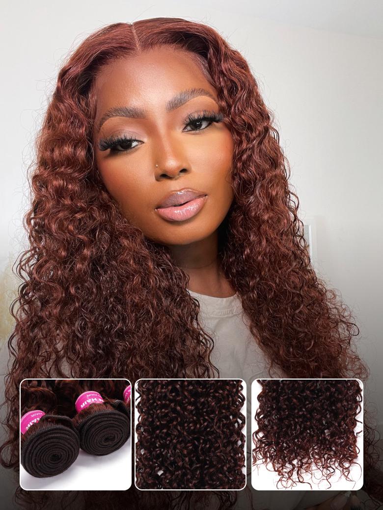 Nadula Hair Reddish Bwron Human Hair 3 Bundles Curly Hair Extension