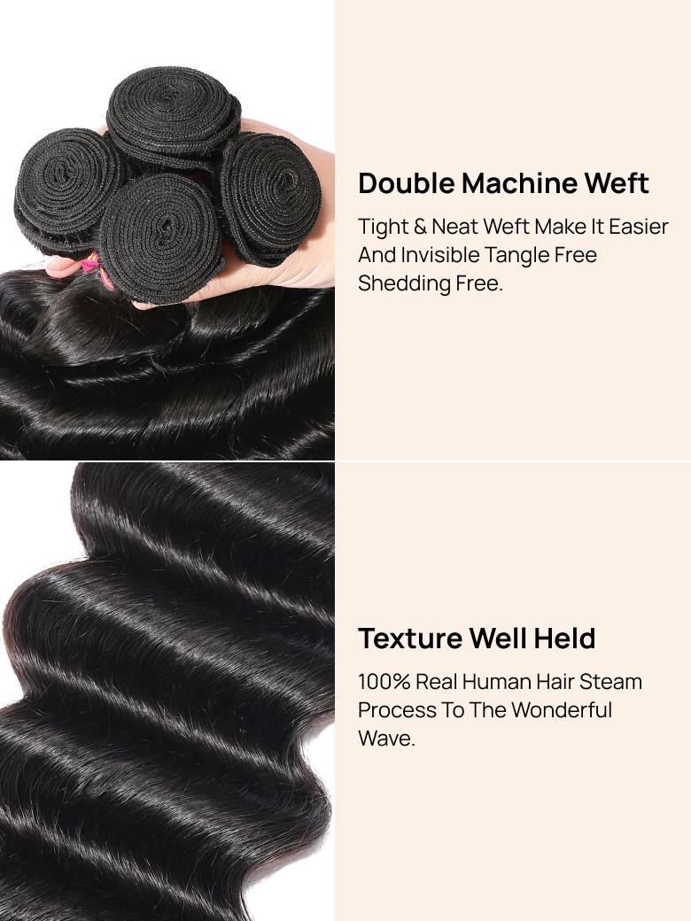 
        Nadula 3 Bundles Loose Deep Wave Bundles With 4x4 Lace Closure Soft Unprocessed Virgin Human Hair    