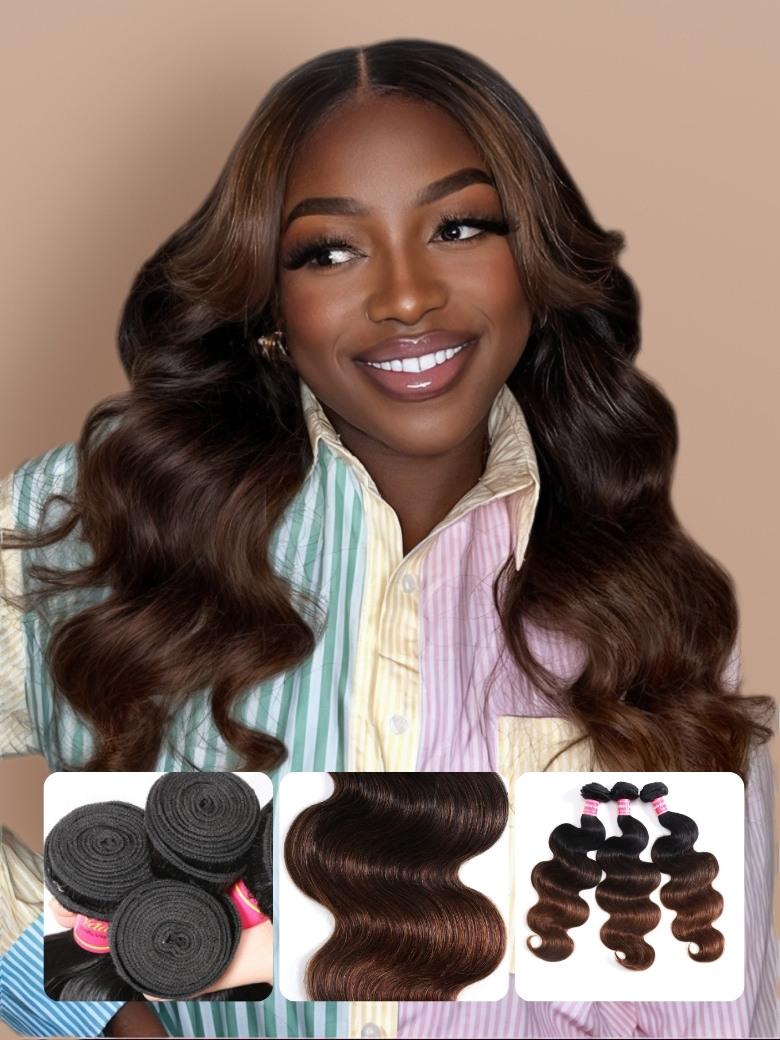 
    Nadula 3 Bundles Chestnut Brown Ombre Body Wave Human Hair Weave