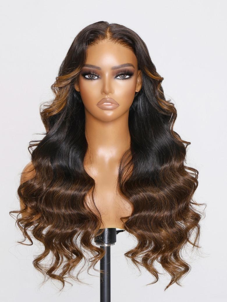 
        Bye Bye Knots Wig 2.0™ | Nadula 7x5 Invisible Knots Loose Body Wave Black to Chestnut Brown Color Put On And Go Wig    