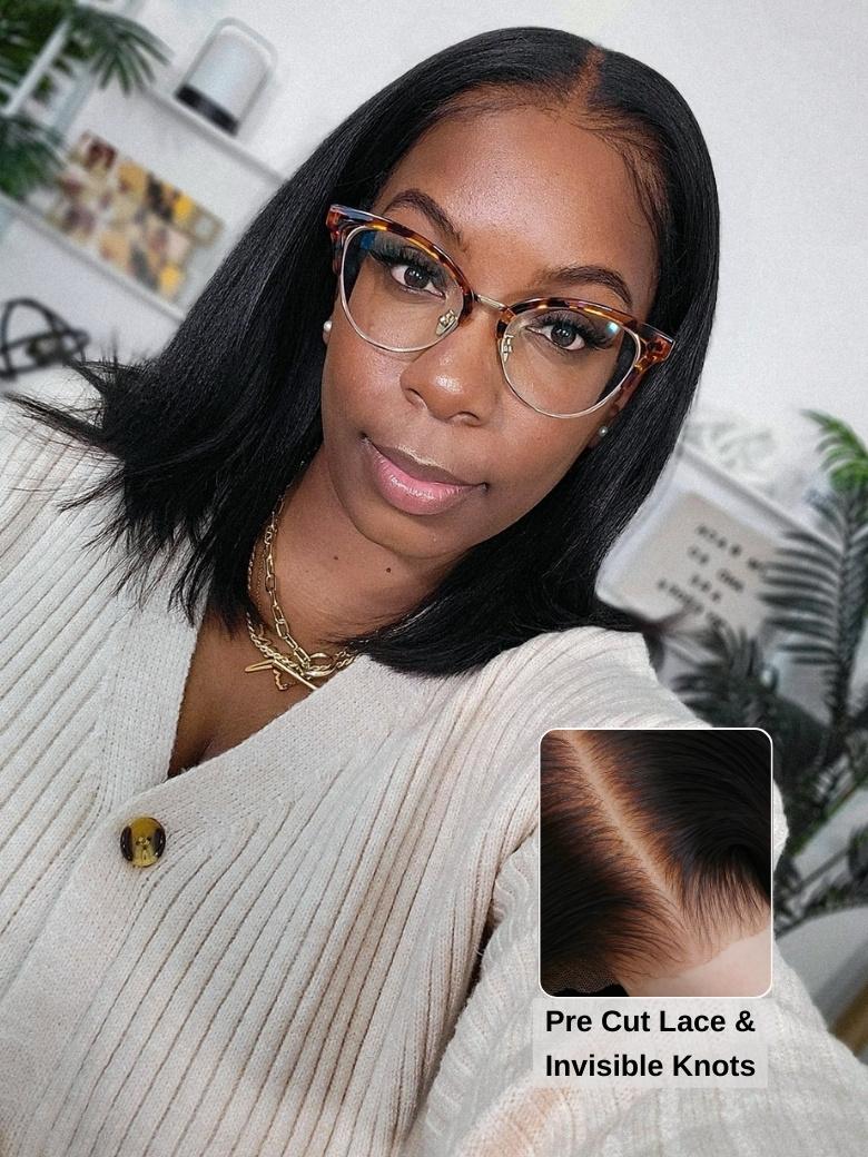 
        Nadula Flash Sale Bye Bye Knots 7x5 Pre-Bleached Invisible Knots Yaki Bob Glueless Straight Wig    