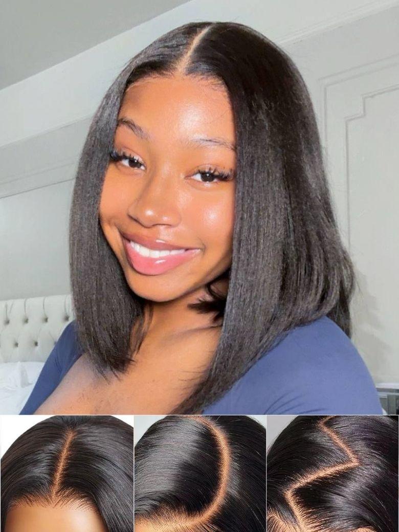 
        Nadula Flash Sale Bye Bye Knots 7x5 Pre-Bleached Invisible Knots Yaki Bob Glueless Straight Wig    