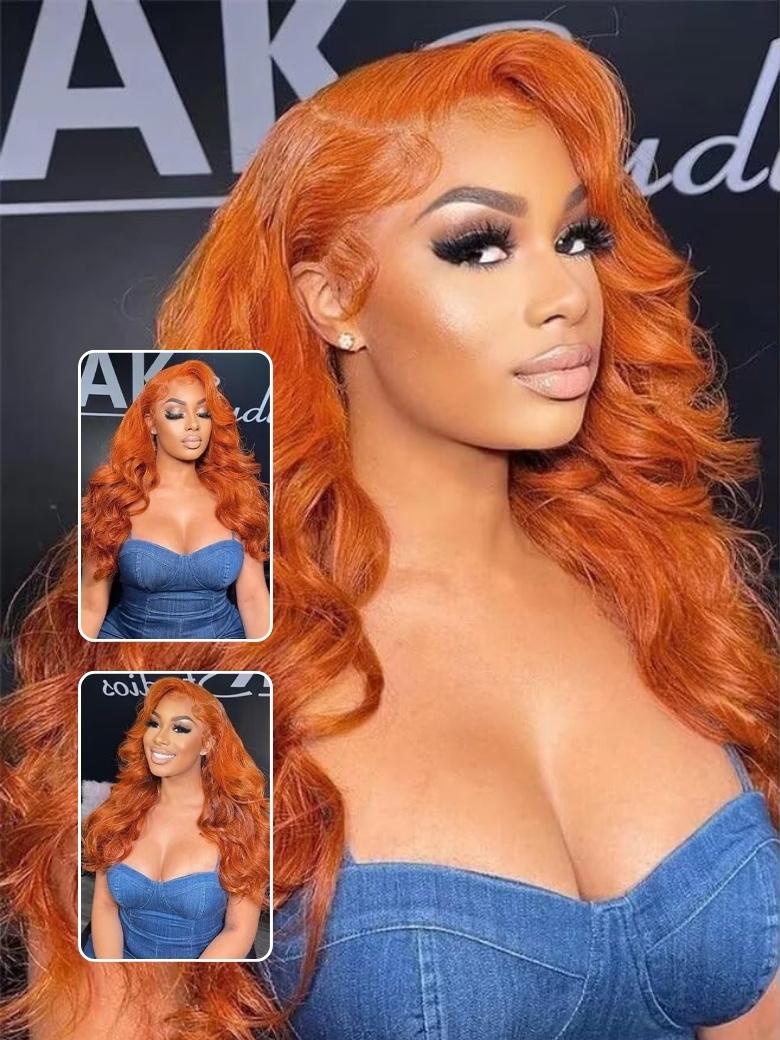 
        Pre Everything Wig 2.0™ | Nadula Orange Ginger Colored Body Wave Transparent Lace Front Put on and Go Wig    