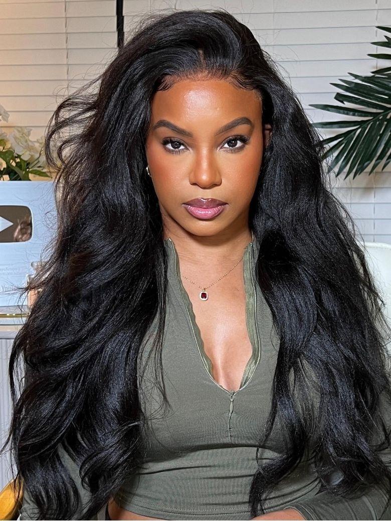 
    Nadula 7x5 Yaki Wavy Bye Bye Knots Wig Soft Flip Out Bang Curl Style Put on and Go Human Hair Wigs