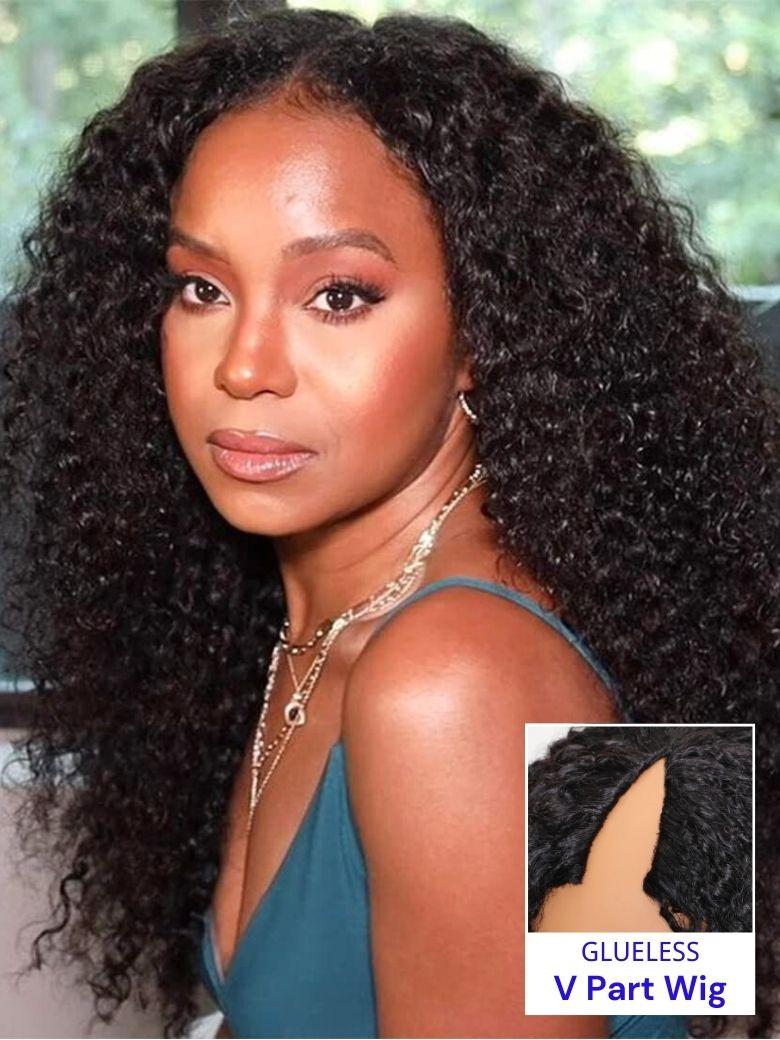 Nadula New V Part Jerry Curly Hand Tied & EasiContour™ Glueless Wig Beginner Friendly Protective Human Hair Wig