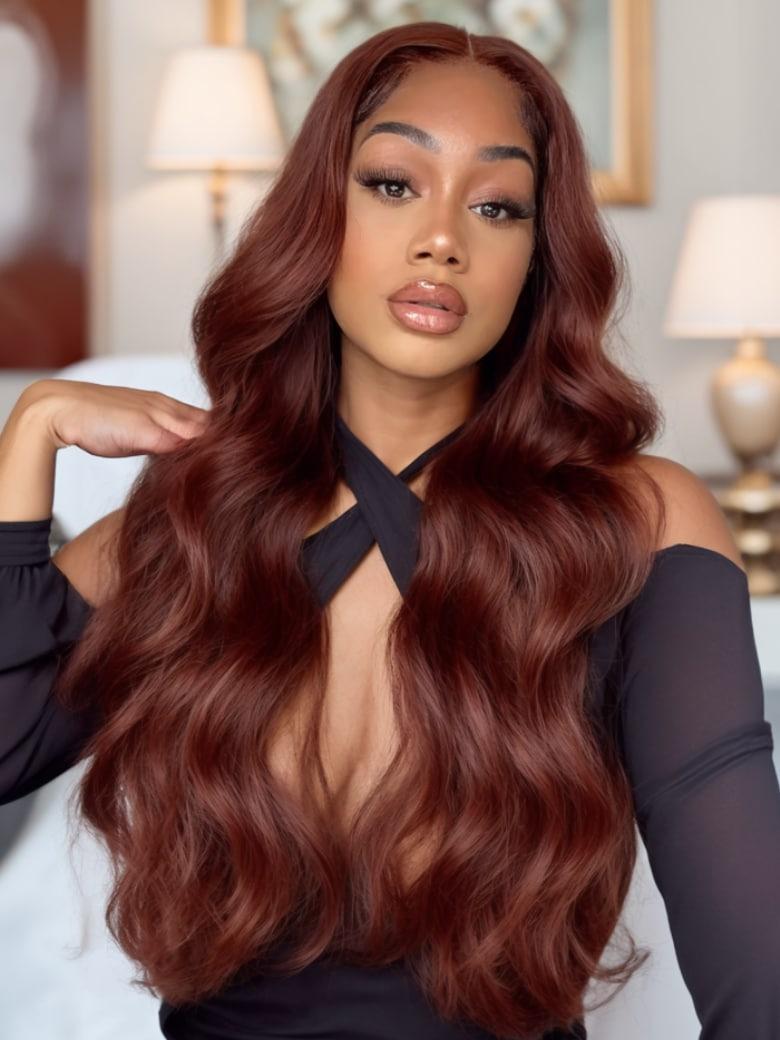 
        Sara Same Wig | Nadula Bye Bye Knots Wig 7x5 Reddish Brown Body Wave Pre Bleached Invisible Knots Glueless Wig    