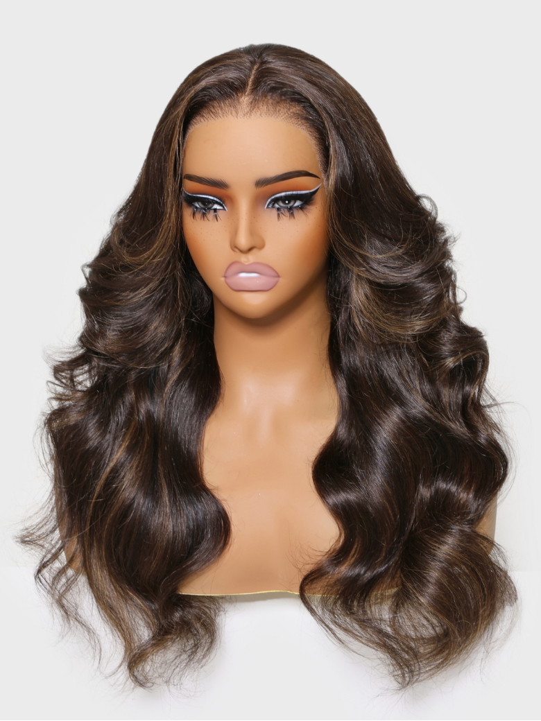 
    Nadula Mocha Brown Highlight Wig 13x4 Pre-everything Loose Body Wave Wig Chocolate Brown with Caramel Highlights