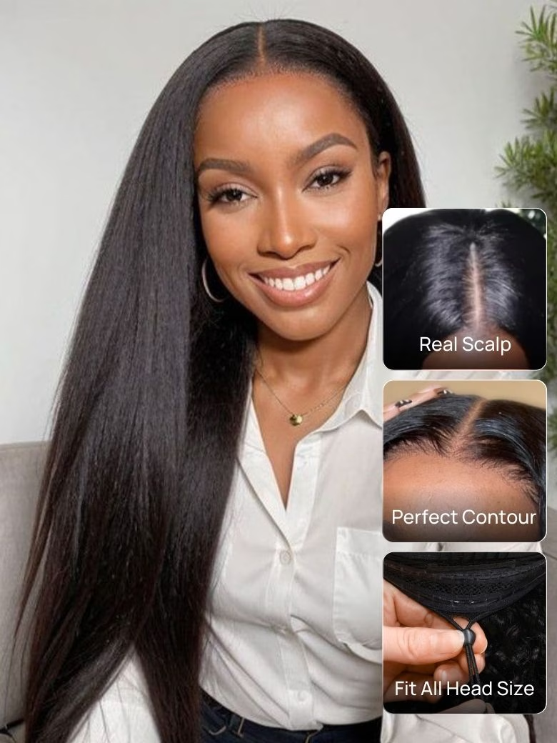 BOGO | Nadula Yaki Straight V Part Glueless Human Hair Wigs No Leave Out