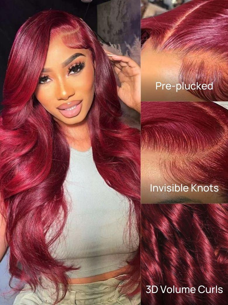 
    Nadula 13x4 Burgundy Body Wave Lace Frontal Wig Pre everything Put on and Go Wig 3D Volume Curls