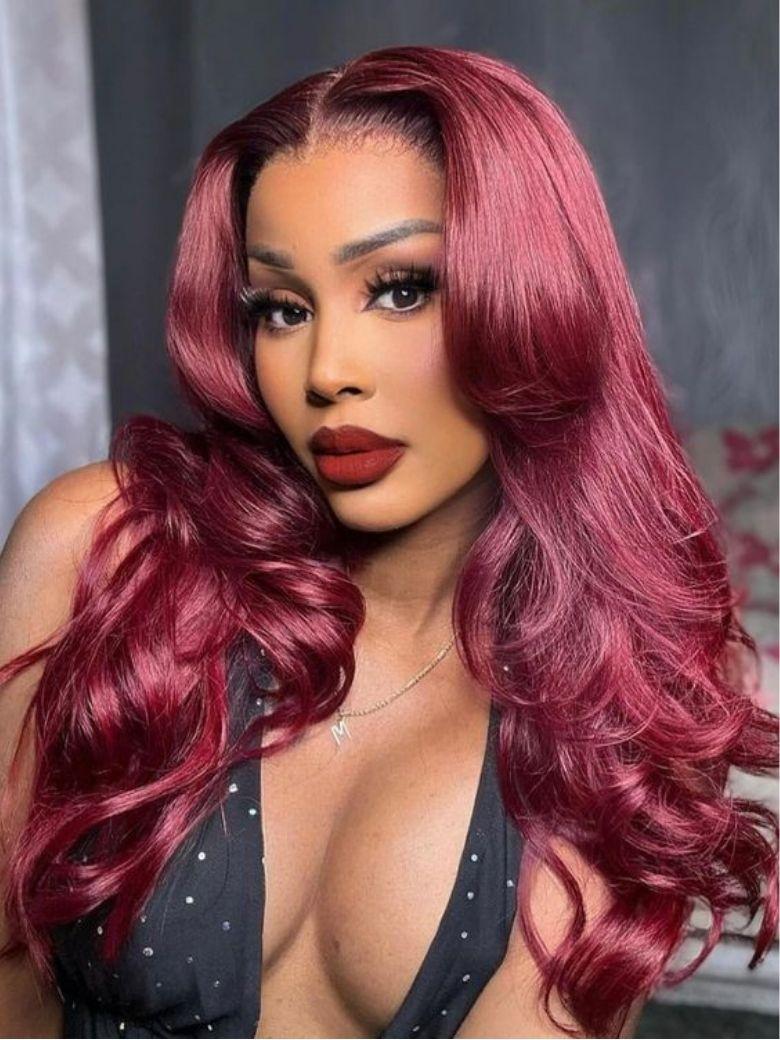 
    Nadula 13x4 Burgundy Body Wave Lace Frontal Wig Pre everything Put on and Go Wig 3D Volume Curls
