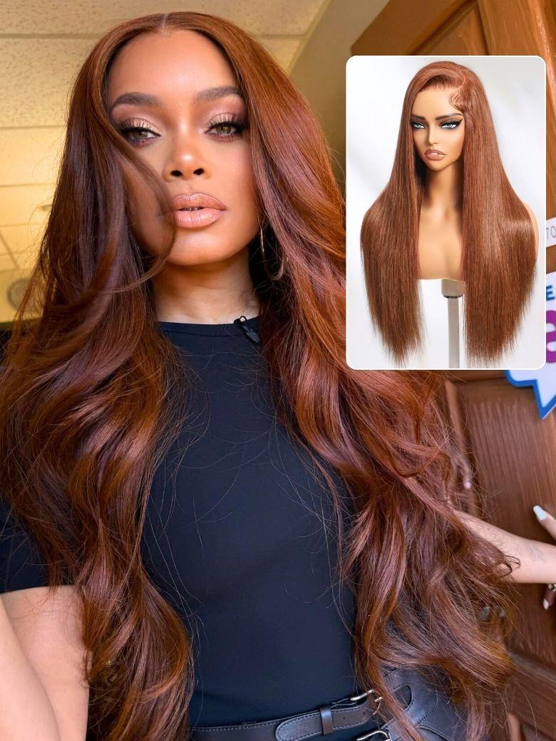 
    Nadula Glossy Chestnut Color 13x4 Straight Lace Frontal Wig Pre-everything Invisible Knots Human Hair Wigs