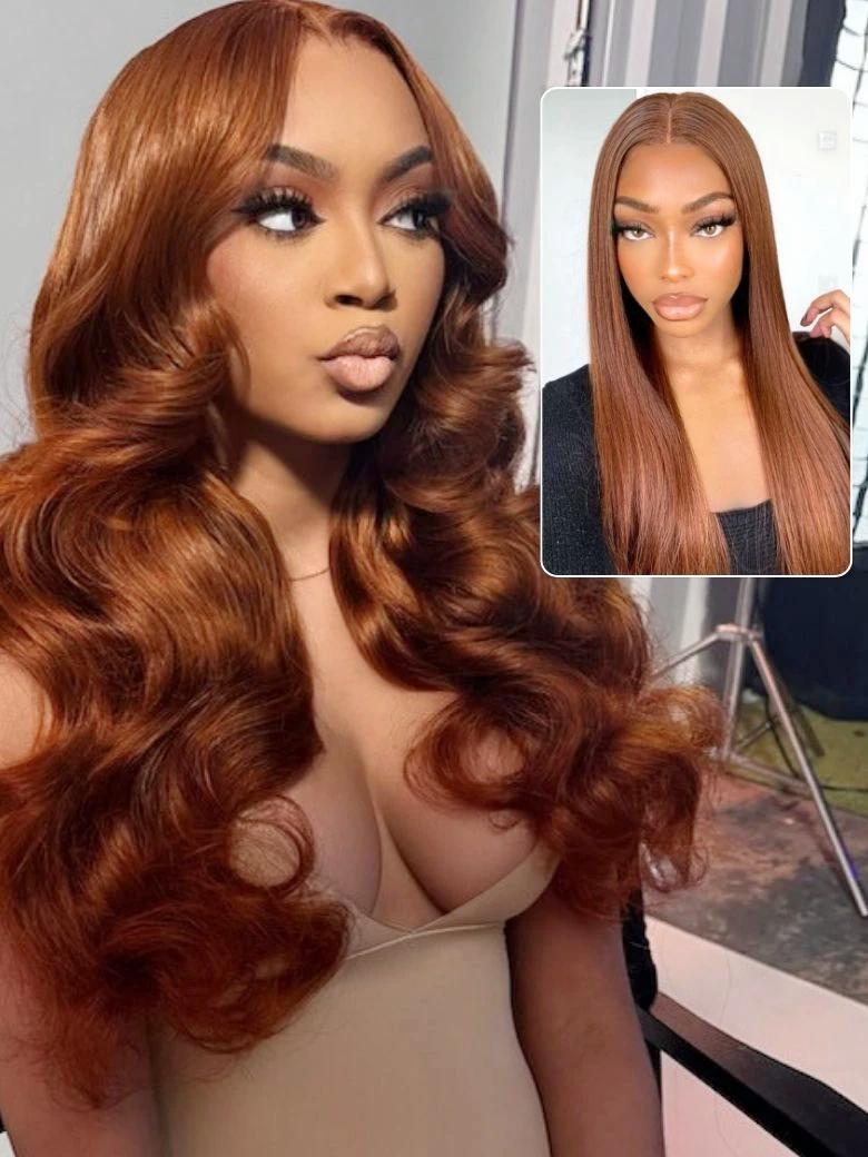 
    Nadula Glossy Chestnut Color 13x4 Straight Lace Frontal Wig Pre-everything Invisible Knots Human Hair Wigs