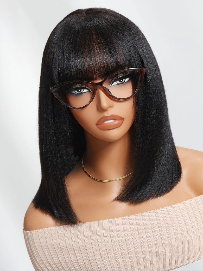 
    Nadula Yaki Straight Layered Wig with Bangs Glueless Human Hair Wig Put On and Go Wig Beginner Friendly Classic Cap