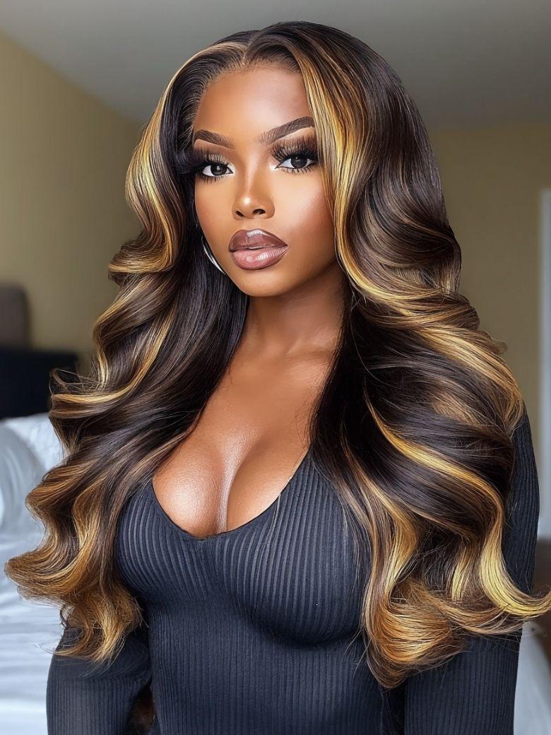 
    Nadula 13x4 Dark Brown Wig with Face-Framing Highlights Pre everything Loose Body Wave Lace Frontal Wig