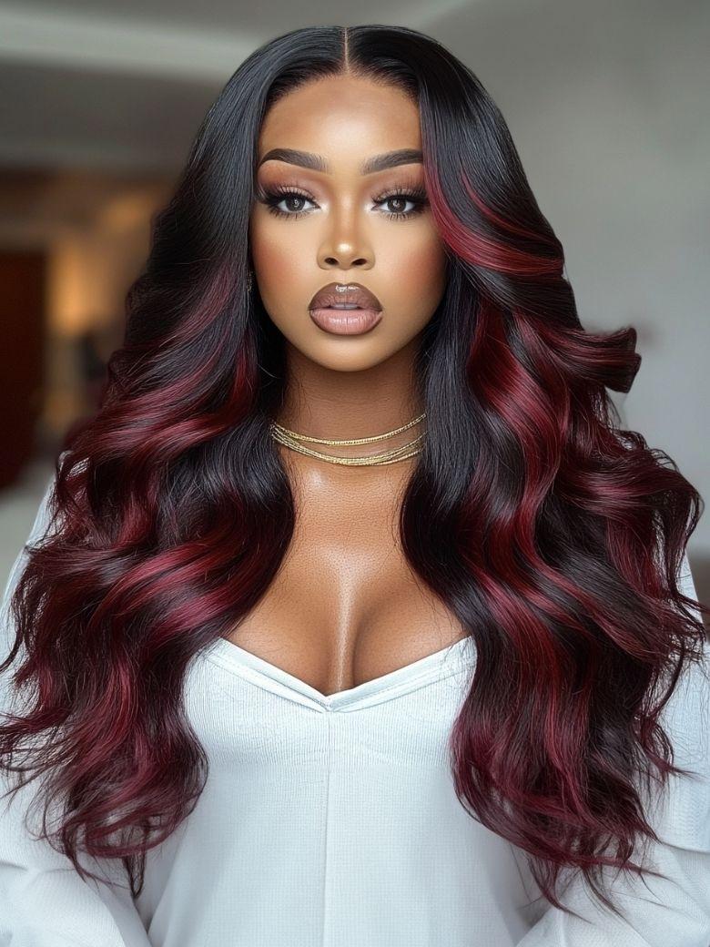 
    Nadula 13x4 Burgundy Plum Layer Cut Straight Lace Frontal Wig Pre-everything Invisible Knots Put on and Go Wig