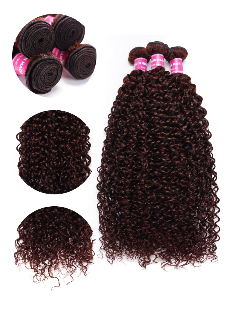 Nadula Reddish Brown Curly Human Hair Bundles Auburn Color 3/4 Bundles Deal