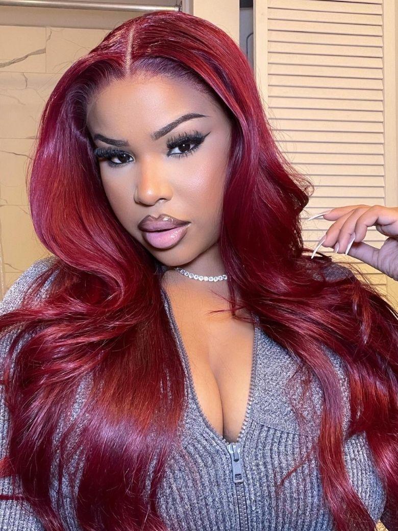 
    Nadula 13x4 Burgundy Body Wave Lace Frontal Wig Pre everything Put on and Go Wig 3D Volume Curls