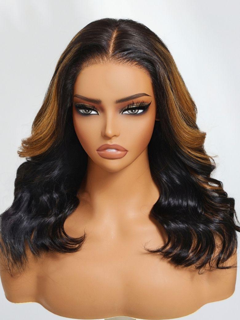 
    Nadula 7x5 Ombre Brown Highlight Body Wave Wig Caramel Highlight Human Hair Wigs Put On and Go