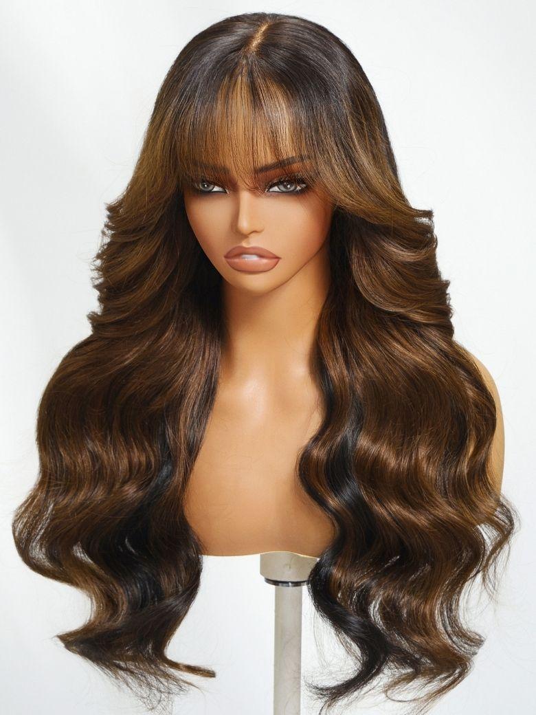 Nadula 7x5 Face-Framing Brown Highlight Wig with Bangs Bye Bye3