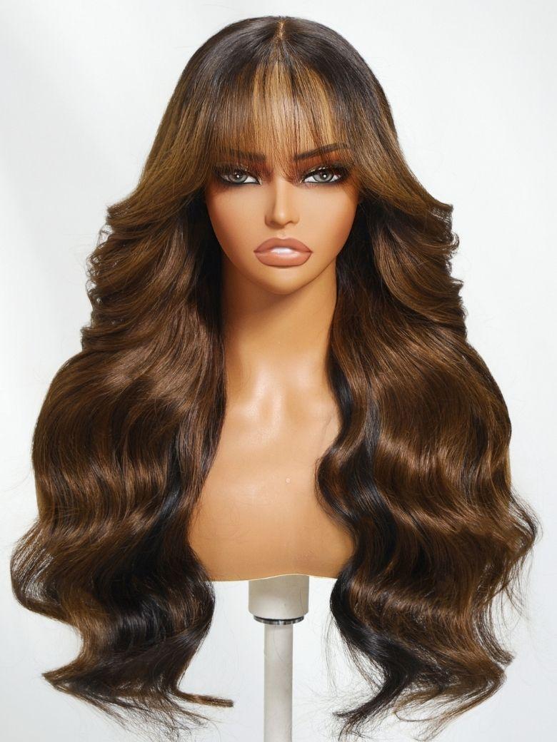 Nadula 7x5 Face-Framing Brown Highlight Wig with Bangs Bye Bye2