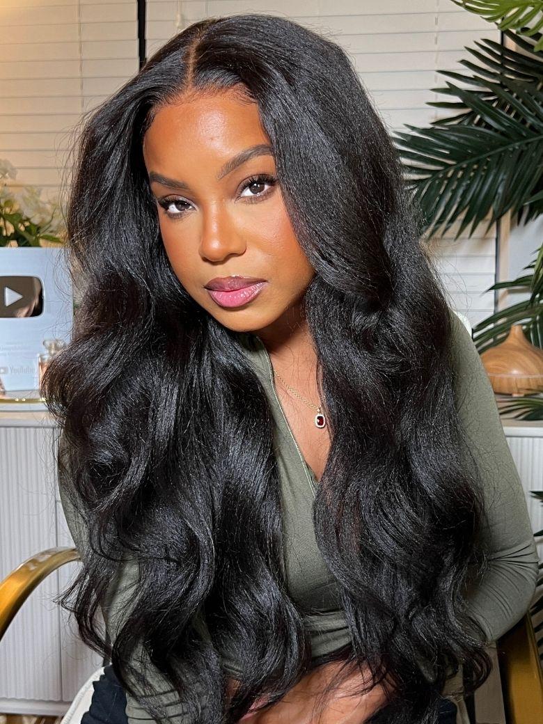 
    Nadula 7x5 Yaki Wavy Bye Bye Knots Wig Soft Flip Out Bang Curl Style Put on and Go Human Hair Wigs