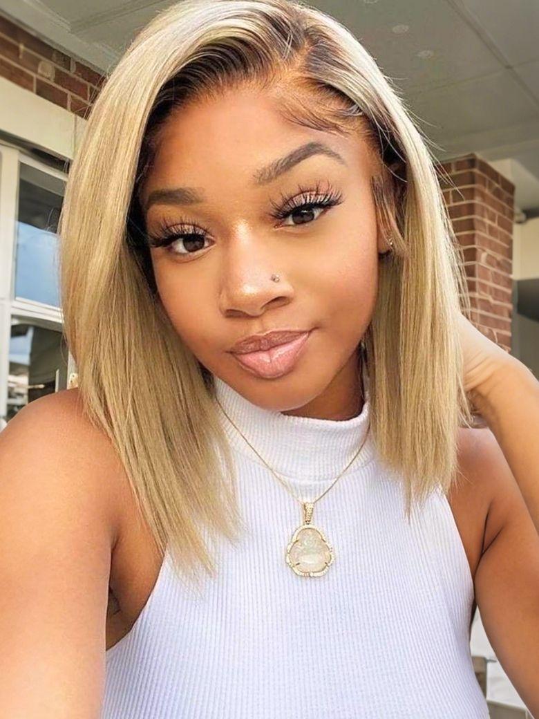 
    Nadula 7x5 Straight Hair Wig Brown and Honey Blonde Highlight Put on and Go Wig Invisible Knots Wig
