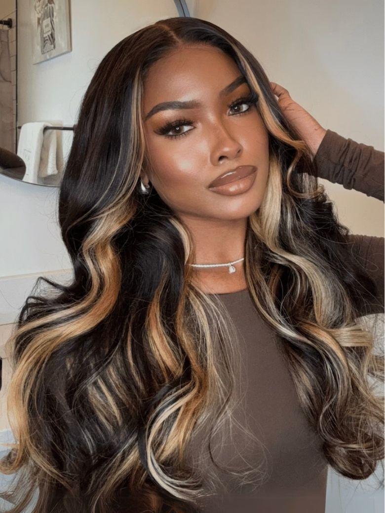 
    Nadula 13x4 Dark Brown Wig with Face-Framing Highlights Pre everything Loose Body Wave Lace Frontal Wig