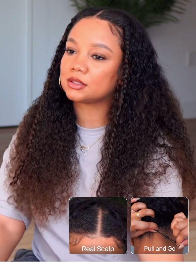 
    Nadula EasiContour™ Curly V Part Wig Chestnut Brown Ombre Color Glueless V Part Human Hair Wigs with Invisi Drawstring