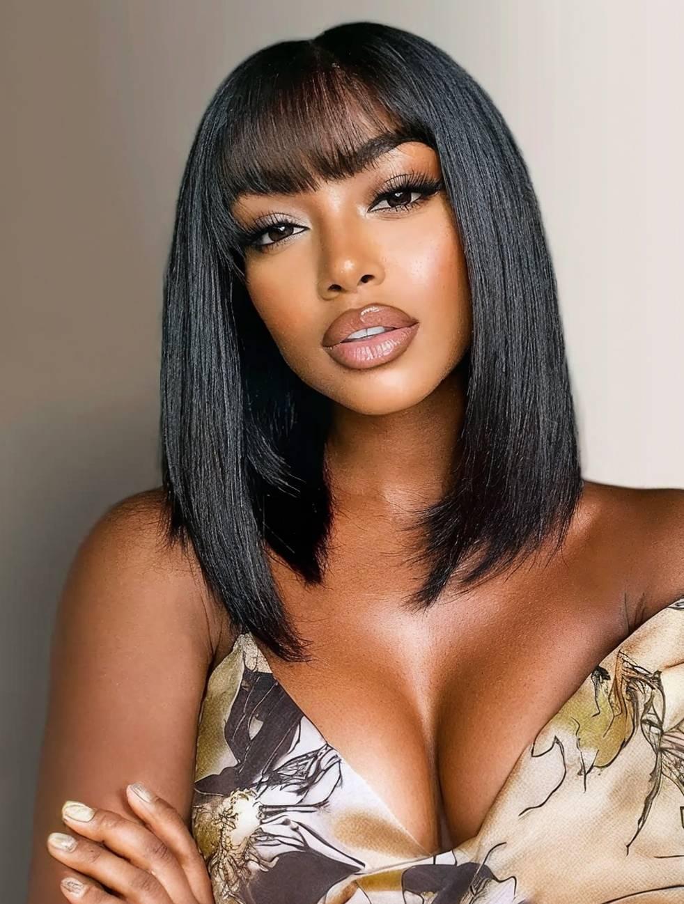 Nadula Short Bob Wig with Bangs Glueless Human Hair Wigs2