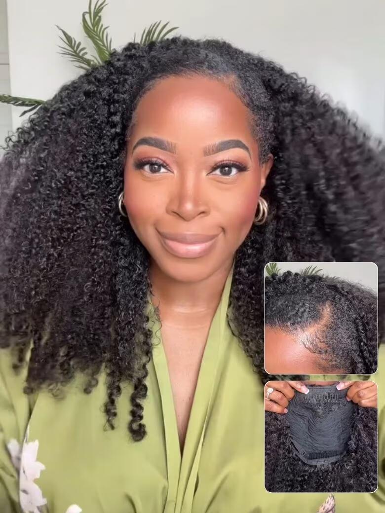 Nadula Afro Curly Blend & Secure Half Wig 4C Kinky Curly Human Hair 3/4 Half Wig Beginner Friendly2