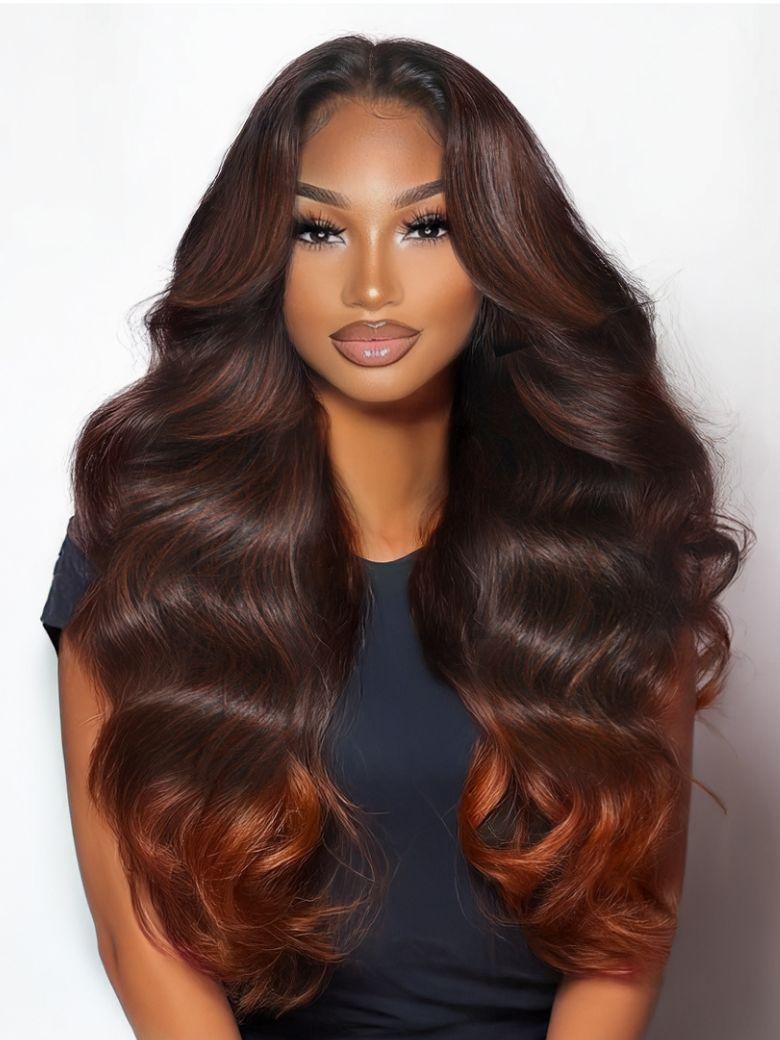 Nadula 13x4 Red-Brown With Orangey Highlights Wig Long Wavy With2