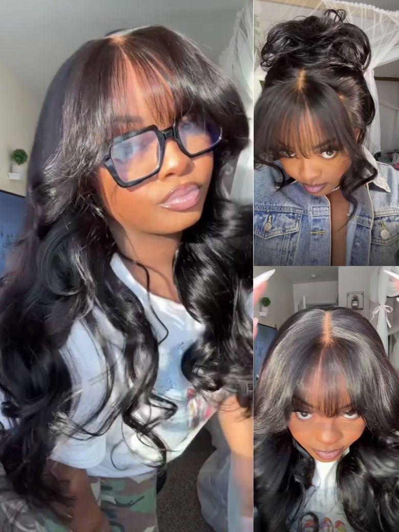 
    Nadula 13x4 3D Body Wave Lace Frontal Wig with Bangs Pre everything Put on and Go Human Hair Wigs