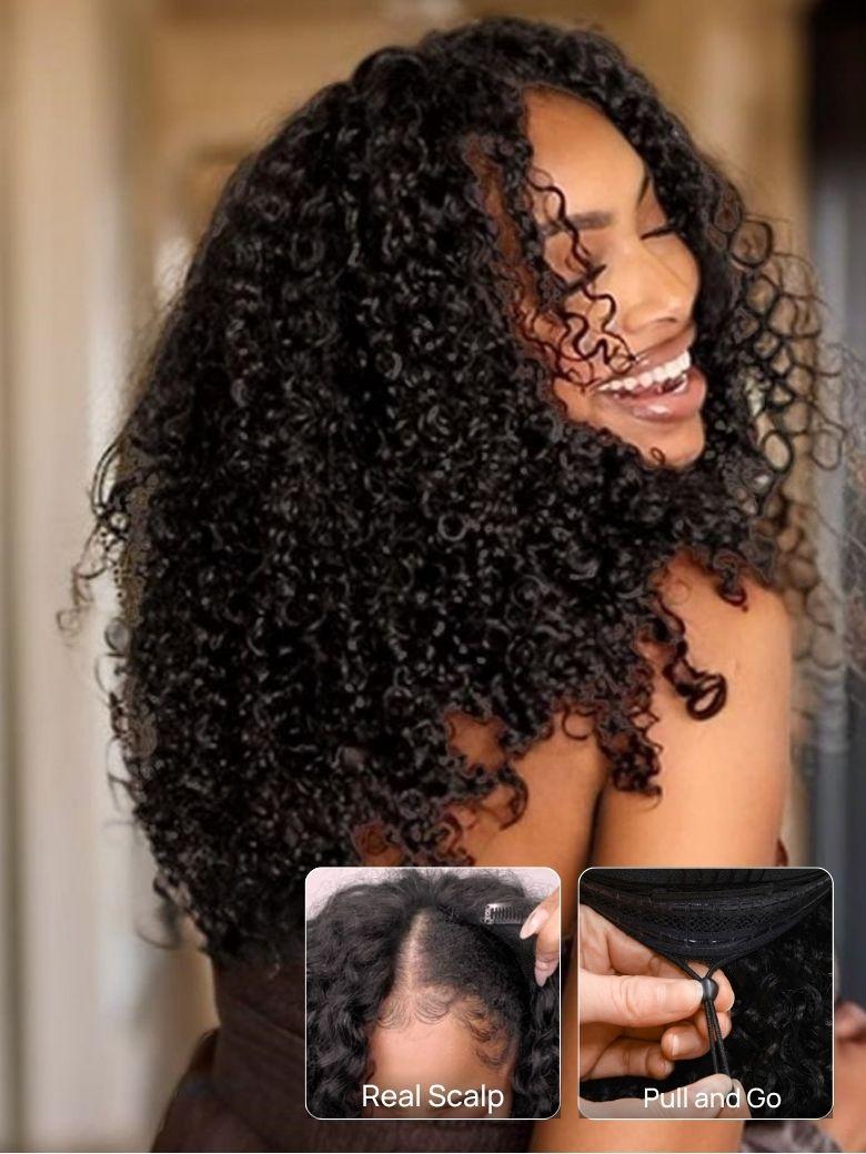 
    Nadula EasiContour ™ V Part Jerry Curly Human Hair Wigs Beginner Friendly Glueless No Sew In No Gel NO Leave Out