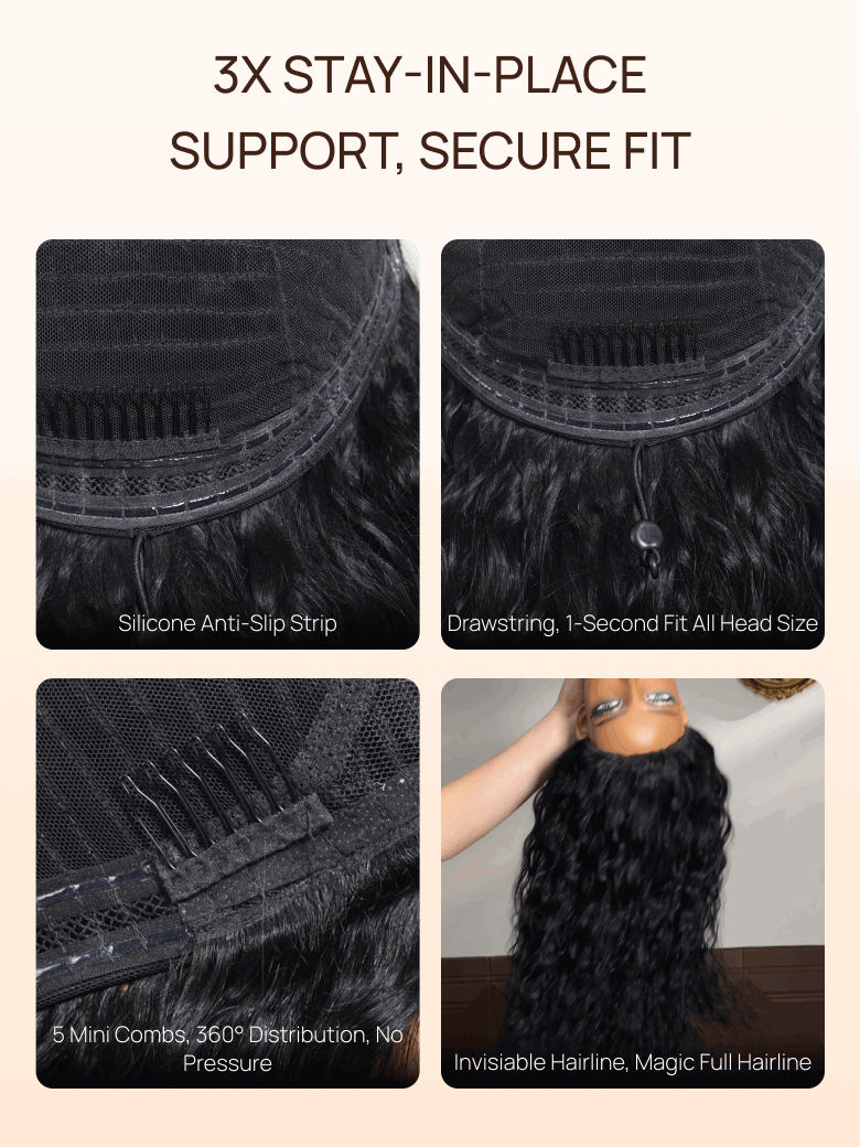 
    Nadula Blend & Secure Half Wig Invisible V-Line Hairline Water Wave Wigs With Adjustable Drawstring Glueless Headband Wig