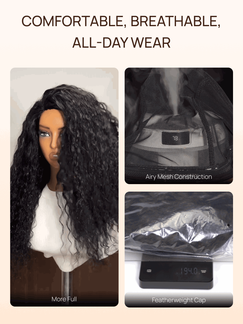 
    Nadula Blend & Secure Half Wig Invisible V-Line Hairline Water Wave Wigs With Adjustable Drawstring Glueless Headband Wig