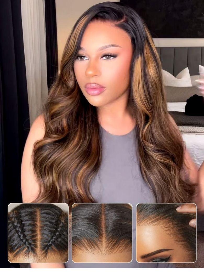 
        Bye Bye Knots Wig 2.0™ | Nadula 7x5 Invisible Knots Highlight Balayage Body Wave Lace Front Shadow Root Human Hair Wig    