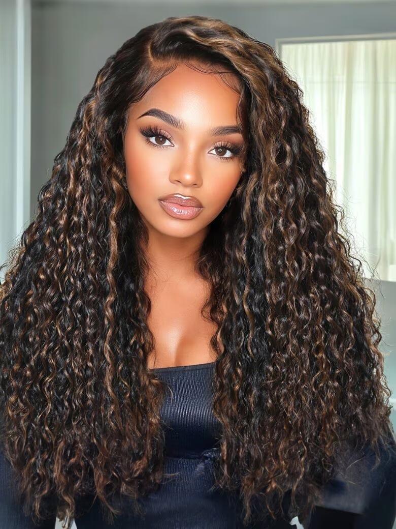 Nadula Flash Sale 7x5 Golden Brown Highlight Wig Water Wave Bye Bye Knots Lace Closure Wig 150% Density