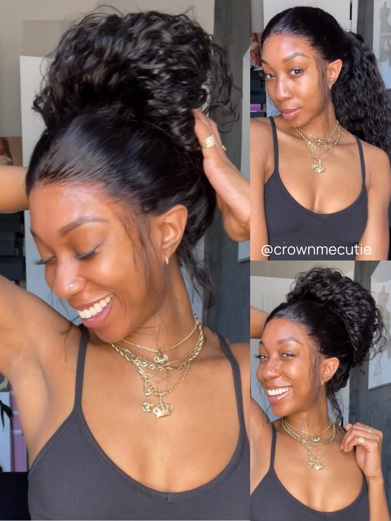 Nadula Water Wave 360 Lace Frontal Wig Pre-everything Transparent Lace Front Human Hair Wigs with Invisi Drawstring