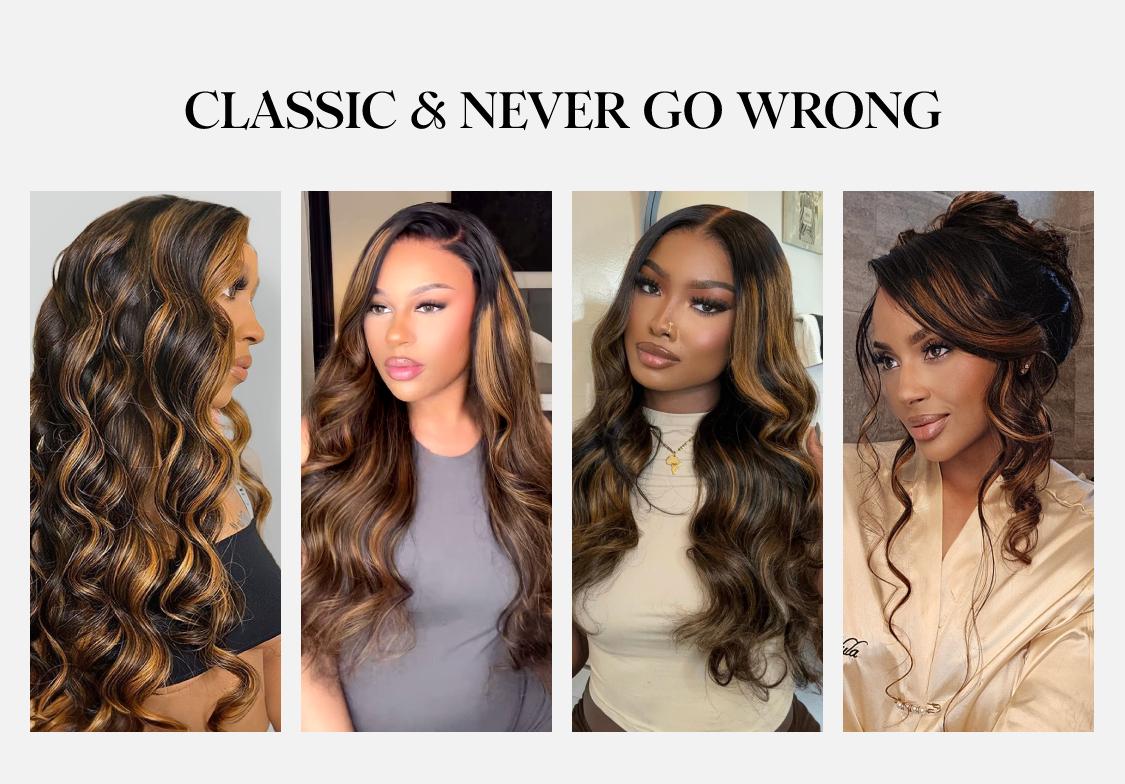 Nadula 7x5 Highlight Balayage Body Wave Lace Closure Shadow Root Human Hair Wig Pre Bleached with Invisible Drawstring