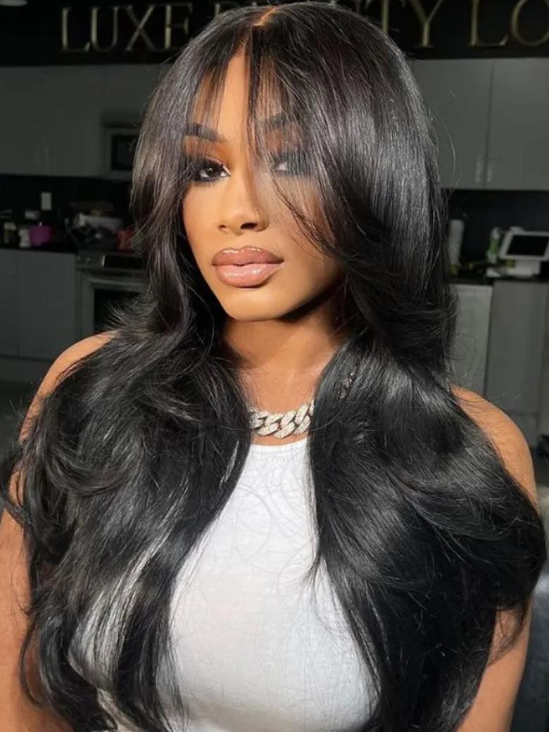 
    Nadula Yaki Straight Layered Wig with Bangs Glueless Human Hair Wig Put On and Go Wig Beginner Friendly Classic Cap
