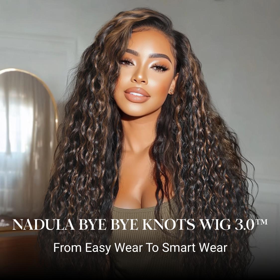 Nadula Water Wave 7x5 Golden Brown Highlight Wig Bye Bye Knots With Elastic Drawstring For Sale
