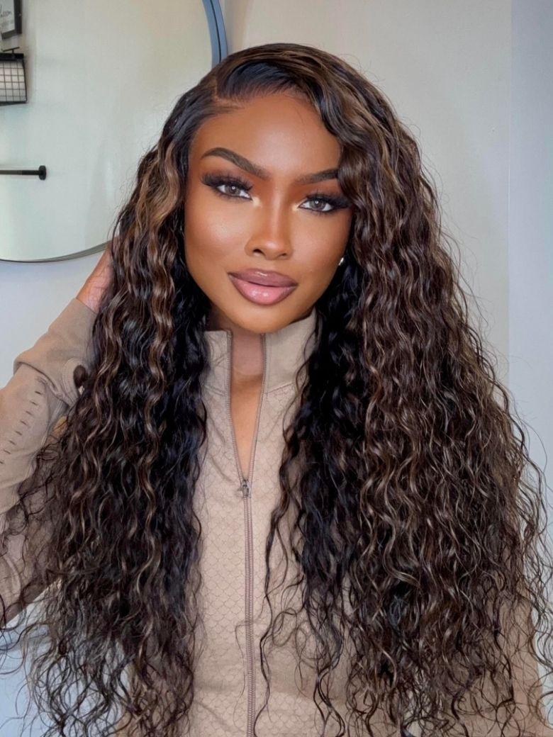 Nadula Flash Sale 7x5 Byebye Knots Golden Brown Highlight Wig Water Wave Bye Bye Knots Lace Closure Wig
