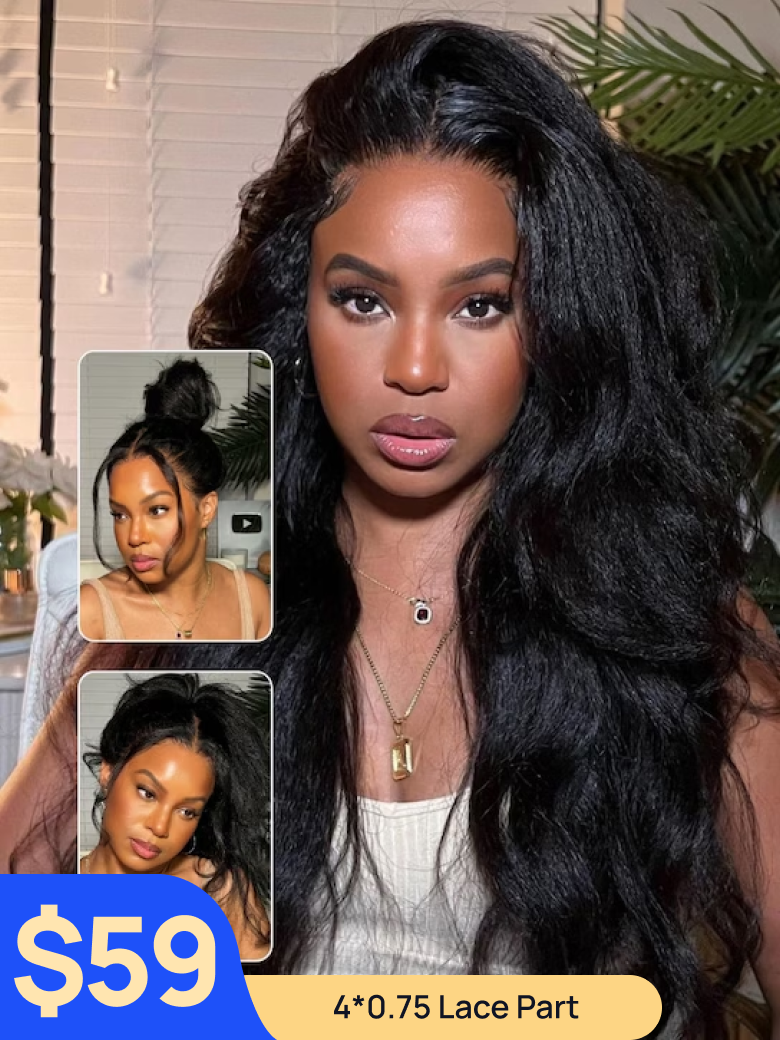 Nadula 4x0.75 Lace Part Kinky Straight And Kinky Curly Human Hair Wigs Natural Hairline